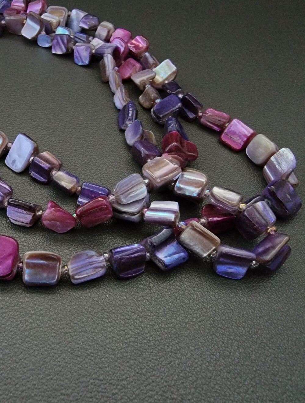 Purple Dyed Shell Multi-Strand Statement Necklace | Iridescent MOP Look | Y2K